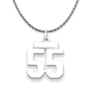 Sterling Silver Athletic Lg Polished Number 55 Necklace - 26 Inch